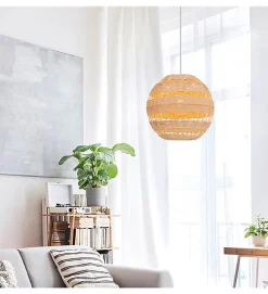 Suspension d'intérieur design Kali 130cm réglable rotin naturel compatible LED