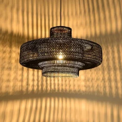 Suspension "double" 90x90cm en rotin couleur noire et teck