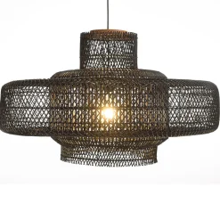 Suspension "double" 90x90cm en rotin couleur noire et teck