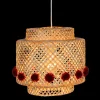Suspension en bambou diam 28cm avec pompons