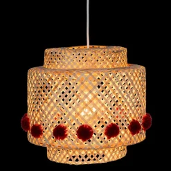 Suspension en bambou diam 28cm avec pompons