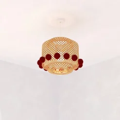 Suspension en bambou diam 28cm avec pompons