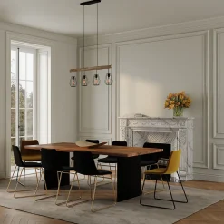 Suspension en bois et métal 4 lampes - Clotilde