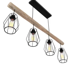 Suspension en bois et métal 4 lampes - Clotilde