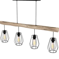 Suspension en bois et métal 4 lampes - Clotilde