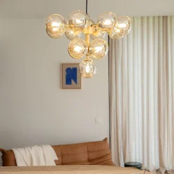 Suspension en bronze avec verre ambré 13 lumières - Bianca