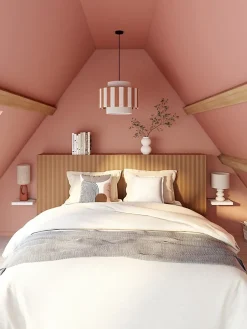 Suspension en corde de coton rayée E27 40W blanc et orange Ø38 cm Jumell Moyo