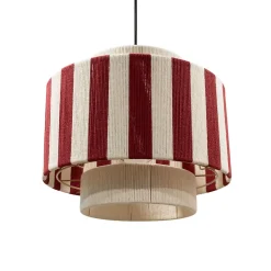 Suspension en corde de coton rayée E27 40W blanc et rouge Ø38 cm Jumell Moyo
