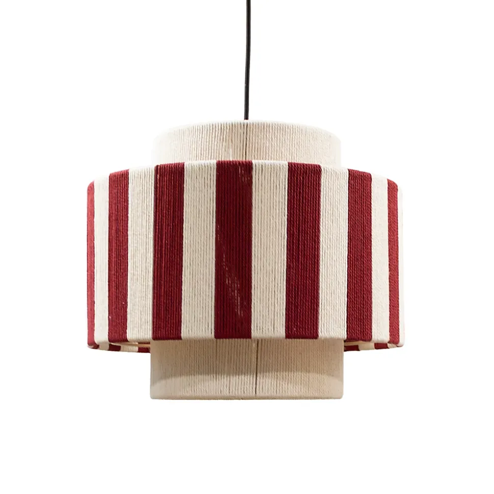 Suspension en corde de coton rayée E27 40W blanc et rouge Ø38 cm Jumell Moyo