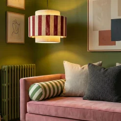 Suspension en corde de coton rayée E27 40W blanc et rouge Ø38 cm Jumell Moyo