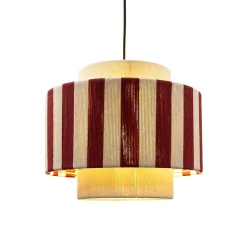Suspension en corde de coton rayée E27 40W blanc et rouge Ø38 cm Jumell Moyo