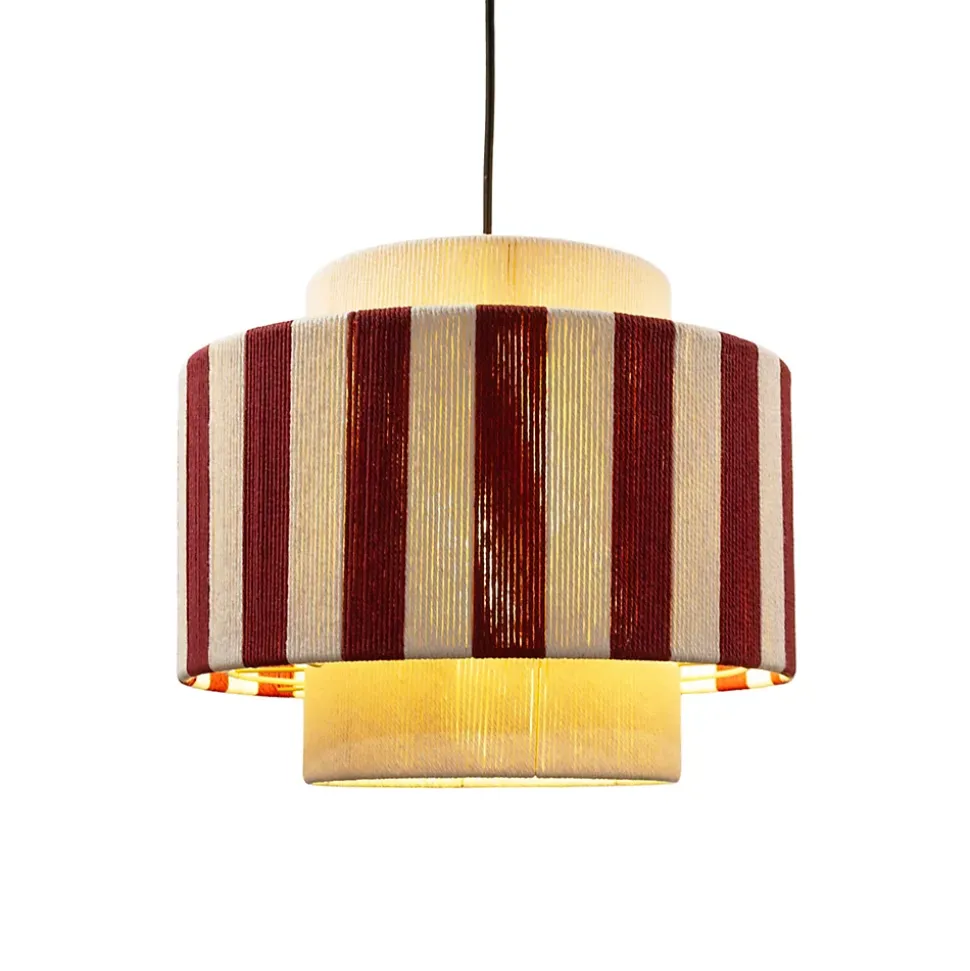 Suspension en corde de coton rayée E27 40W blanc et rouge Ø38 cm Jumell Moyo