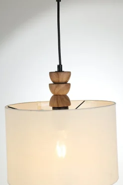 Suspension en céramique E27 40W imitation bois ∅30cm Seynave, Kamil