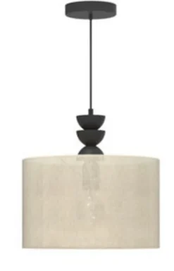 Suspension en céramique et lin E27 40W noir et beige Ø30cm Seynave, Kamil