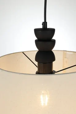 Suspension en céramique et lin E27 40W noir et beige Ø30cm Seynave, Kamil