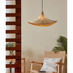 Suspension en métal et bambou E27 40W beige ⌀50cm Eglo, Haxey