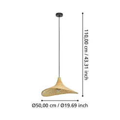 Suspension en métal et bambou E27 40W beige ⌀50cm Eglo, Haxey