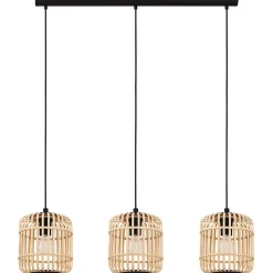 Suspension en métal noir bois 3 lampes E27 84W H.110 x L.91cm Eglo, Hanoi