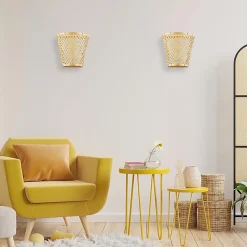 Suspension en Osier et Bambou avec Câble et Interrupteur Idéale pour Salle à Manger et Cuisine