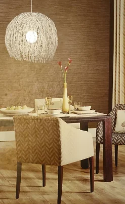 Suspension en osier 'Struwel' D: 40, en rotin blanc, douille E27