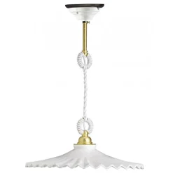 Suspension en Porcelaine Élégance Intemporelle avec Réflecteur Lisse 280mm et Câble en Textile