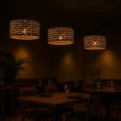 Suspension en Rotin Naturel 28 cm Style Rustique Bohème, Compatible avec Ampoule E27