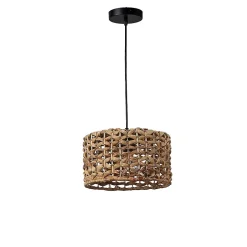 Suspension en Rotin Naturel 30cm Style Rustique Bohème, Compatible avec Ampoule E27