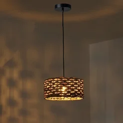 Suspension en Rotin Naturel 30cm Style Rustique Bohème, Compatible avec Ampoule E27