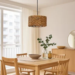 Suspension en Rotin Naturel 30cm Style Rustique Bohème, Compatible avec Ampoule E27