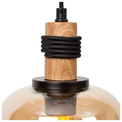 Suspension en verre 3 lampes E27 120W noir et ambre L.70 x l.18 x H.150 cm Lucide Ilona