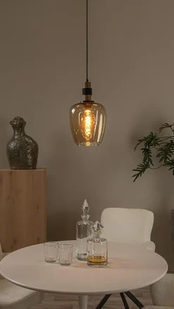 Suspension en verre 1 lampe ambré Ø22cm E27 40W Lucide, Ilona