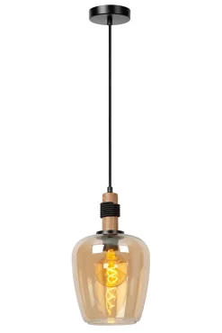 Suspension en verre 1 lampe ambré Ø22cm E27 40W Lucide, Ilona