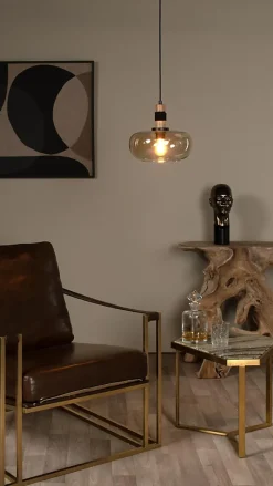 Suspension en verre 1 lampe ambré Ø30cm E27 40W Lucide, Ilona