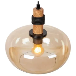 Suspension en verre 1 lampe ambré Ø30cm E27 40W Lucide, Ilona