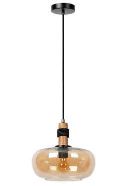 Suspension en verre 1 lampe ambré Ø30cm E27 40W Lucide, Ilona