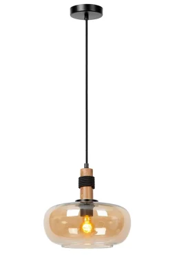 Suspension en verre 1 lampe ambré Ø30cm E27 40W Lucide, Ilona