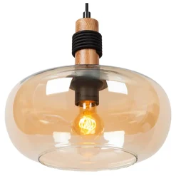 Suspension en verre 1 lampe ambré Ø30cm E27 40W Lucide, Ilona