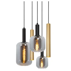 Suspension en verre 4 lampes E27 240 W noir et or Ø65 x H.150 cm Lucide Joanet tube