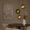Suspension en verre 3 lampes E27 120 W ambre et vert Ø35 x H.150 cm Lucide Monsaraz