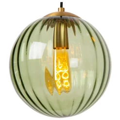 Suspension en verre 3 lampes E27 120 W ambre et vert Ø35 x H.150 cm Lucide Monsaraz