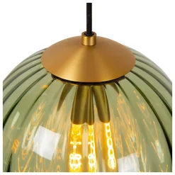 Suspension en verre 3 lampes E27 120 W ambre et vert Ø35 x H.150 cm Lucide Monsaraz