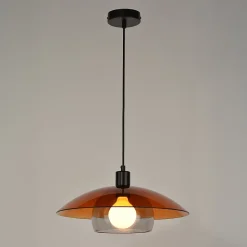 Suspension en verre double E27 15W ambré Ø38 x H.29cm, Corep Jolly