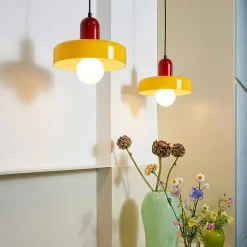 Suspension en verre et métal jaune et rouge Ø25 cm E27 25 W Jumell Yori