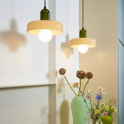 Suspension en verre et métal blanc et vert Ø25 cm E27 25 W Jumell Yori