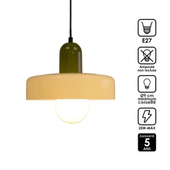 Suspension en verre et métal blanc et vert Ø25 cm E27 25 W Jumell Yori