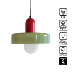 Suspension en verre et métal vert et rouge Ø25 cm E27 25 W Jumell Yori