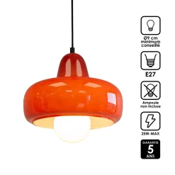 Suspension en verre et métal rouge Ø26 cm E27 25 W Jumell Boli