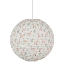 Suspension enfant boule japonaise en papier de riz imprimé lama E27 60W rose Ø40cm Corep