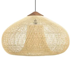 Suspension "entonnoir" 80x80cm rotin couleur naturelle/teck