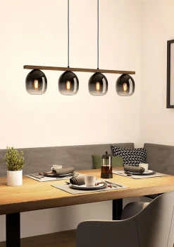 Suspension Filago 4 lumières E27 IP20 40W L.88xl.15xH.110cm noir et bois Eglo